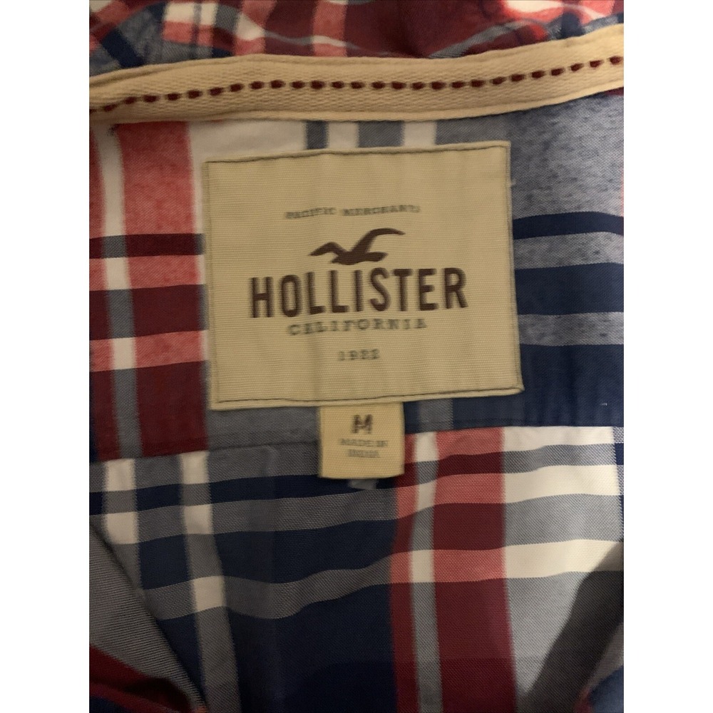 Men's Hollister blue/red plaid button up hoodie -‎ size M - Picture 2 of 3